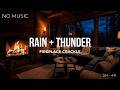 Stormy Night Cabin (NO MUSIC) | Rain + Thunder + Fireplace Crackle (3 Hours, 4K)