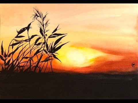 Watercolor Sunset Background Painting