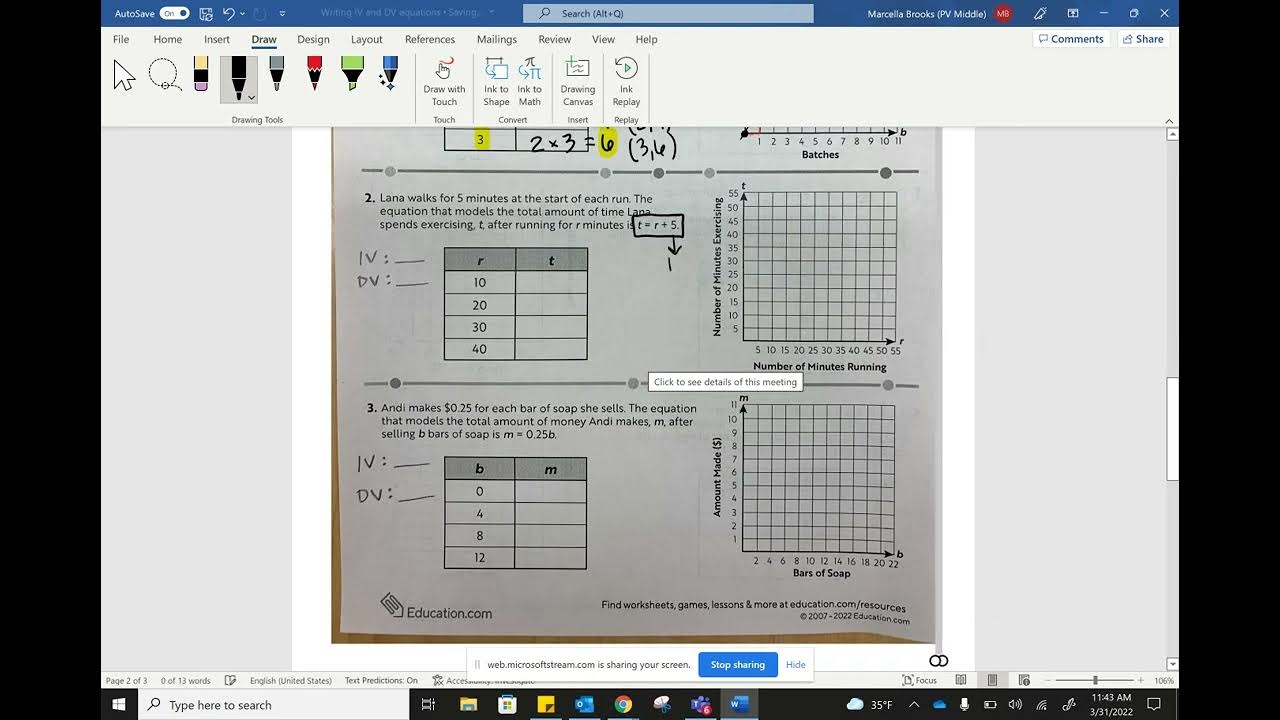 IV and DV Relate Tables, Graphs, and Equations YouTube