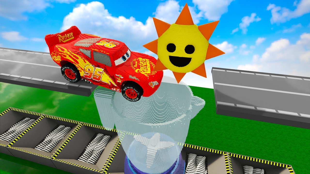 Big And Small Lightning Mcqueen Cars Hits Sprunki Mr. Sun And Falls Into Shredder Factory | Teardown