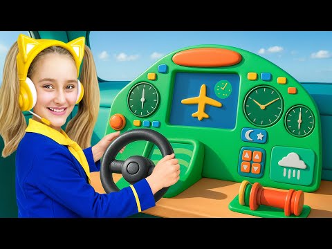 Aventura de avión en el cielo y niños en el aeropuerto