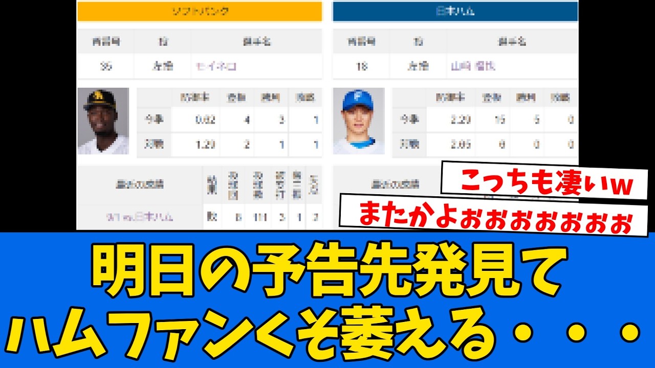 Announced Starting Pitcher] Ham Fighters fans are reminded of last