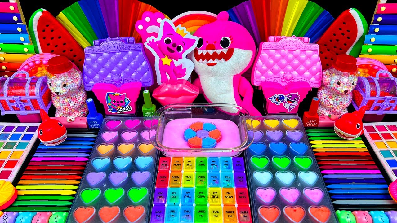 ASMR Slime Random Mixing 🌈 Rainbow Baby Shark Decorating Bag vs ...