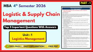 Logistics &amp; Supply Chain Management MBA 4th Sem 2026 | #importantquestions #lscm #mba@FinalFocusYt