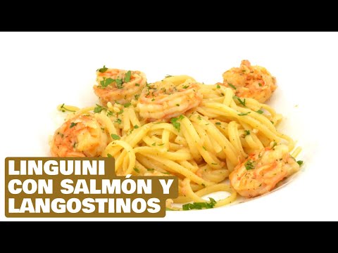 Linguini con salmón y langostinos, no podrás parar de comer