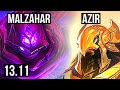 Malzahar vs azir mid  44m mastery 2000 games rank 10 malz  kr master  1311