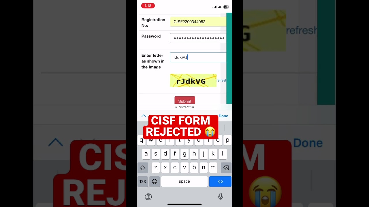 CISF FORM REJECTED ASI / HCM  