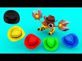 AnimaCars - Learn colors playing the hat game - Learning cartoons for kids with trucks &amp; animals