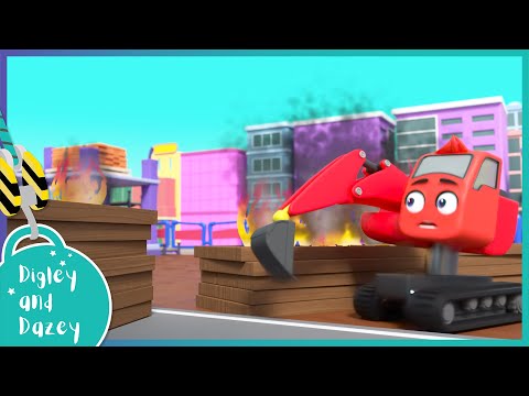 Fire at the Site 🚧 🚜 | Digley and Dazey | Kids Construction Truck Cartoons