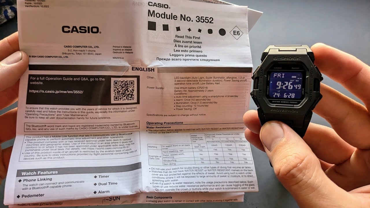 Casio G-Shock GD-B500 Manual - Full Printed Original Manual