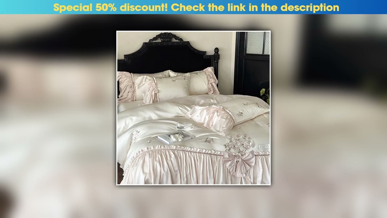 Today Only Lyocell Cotton Princess Bow Bedding Sets Luxury Rose Flower Embroidery Duvet Coves Set B