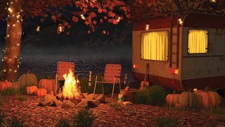 Autumn Camping Ambience: Cracking Campfire, Nighttime Nature Sounds, Crickets, Crunching Leaves