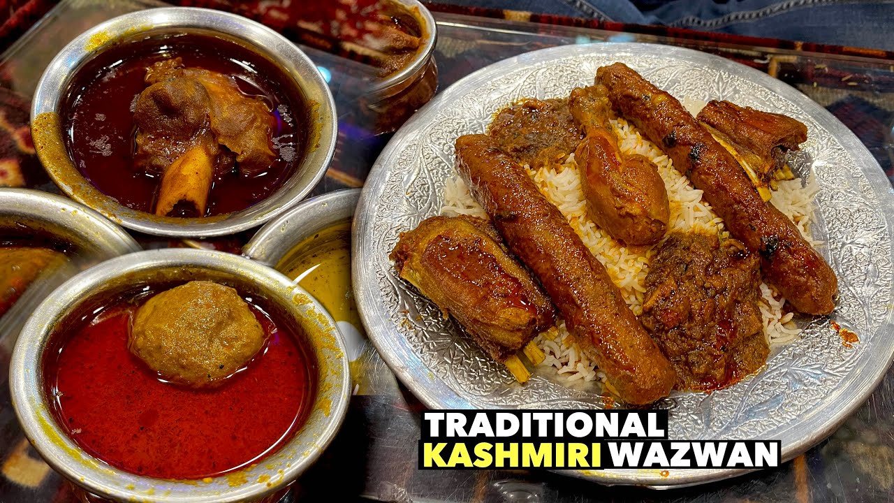 KASHMIRI शादी वाला 10-COURSE WAZWAN मटन रोगन जोश | मिर्ची कोरमा | तबक़ मांस IN SRINAGAR KASHMIR FOOD
