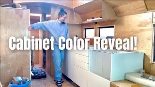 COLOR REVEAL! We Painted our IKEA Kitchen Cabinets in School Bus Conversion | Tiny Home Update