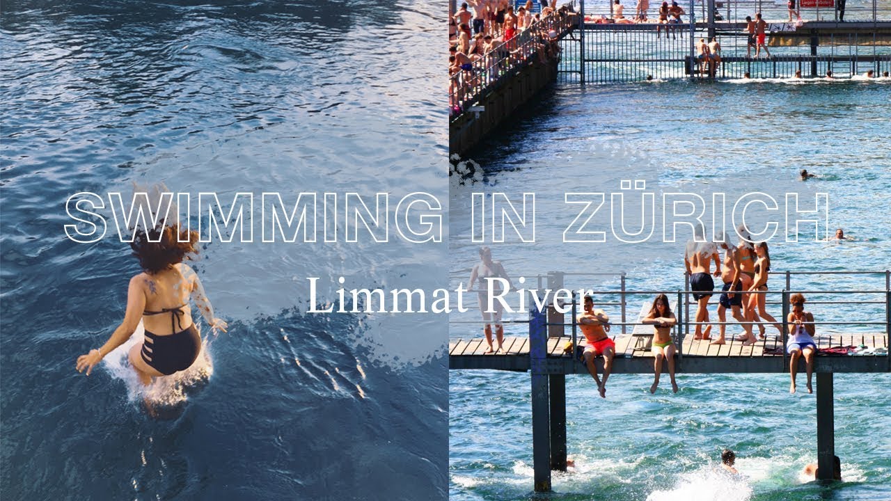 Summer in Zurich Swimming in the river in the center of the city