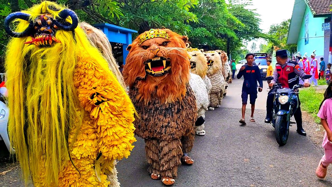 Asmr Lion dance and drumband parade in the village of Taman 