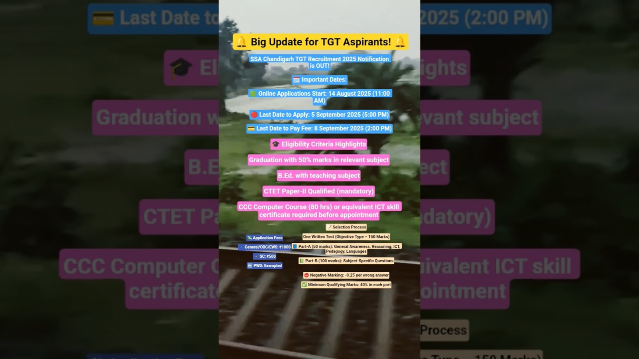 SSA Chandigarh TGT Notice Out 🔥 SSA chandigarh 2025💯 TGT Recruitment 2025 🎯 #yt #trending #ytshorts