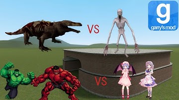 scp 96 vs 682 and hulk vs touhou project | Gmod