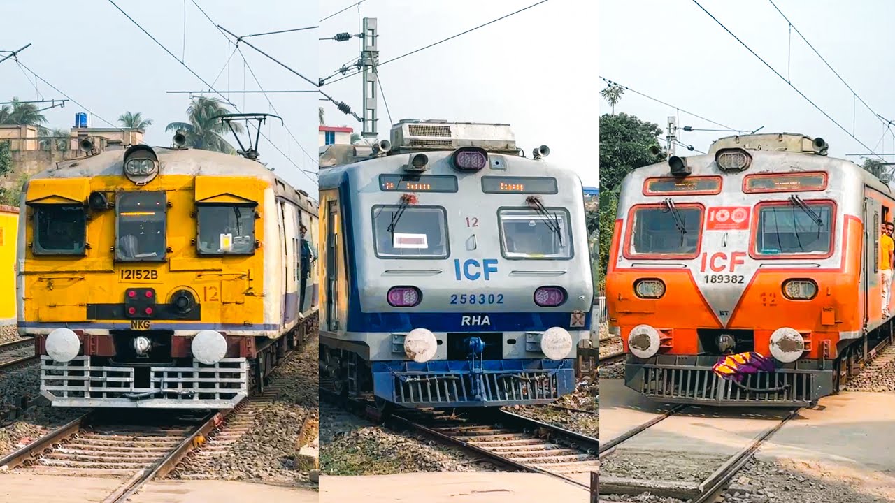 🔥Ultimate kolkata AC EMU local vs Non AC local trains showcase at busy level crossing