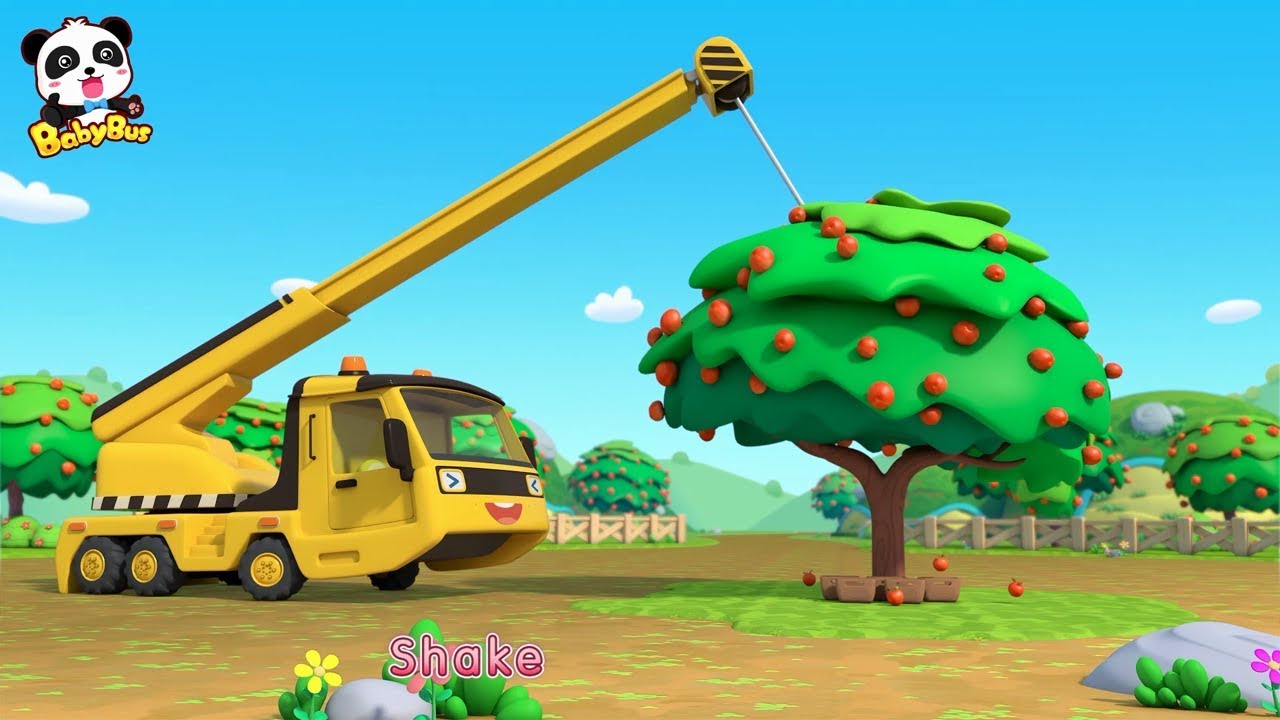 Toy Car Story: Waterwheel, Tractor, Crane | Baby Panda Plants Apple Trees | BabyBus