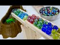 Marble Run ASMR ☆【Various wooden courses】Wooden Rail & Homemade Stepped Ramp Pop TUBE,Small pond
