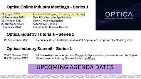 August 29th Optica Online Industry Meeting on Photonics Packaging and Testing.