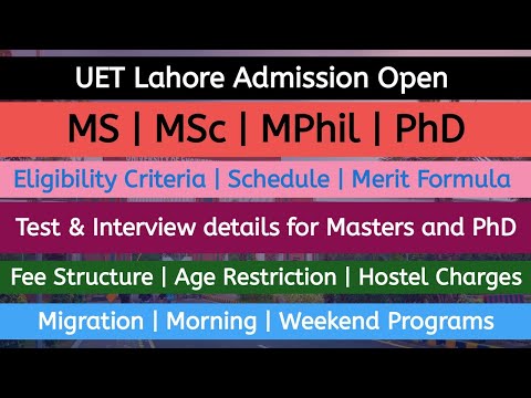 UET Lahore Masters & Ph.D. Test & Interview Details, Eligibility, Merit Formula, Fee Structure.....