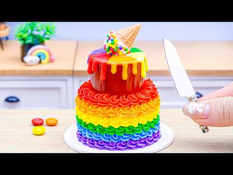 Mini Rainbow Buttercream Cake Recipe 🌈 Colorful Mini Rainbow Chocolate Cake Decorating & DIY