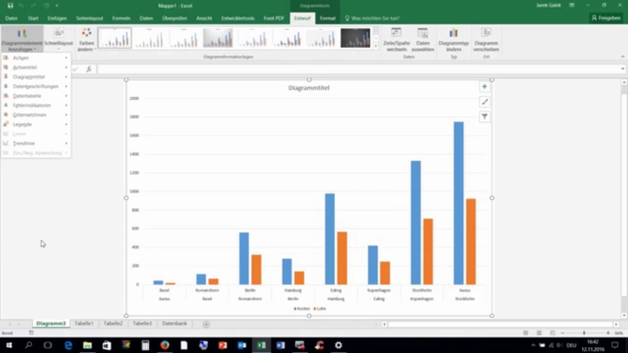 Diagramm Mit Excel 16 Erstellen Youtube