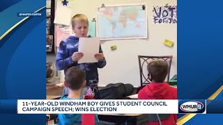 11-year-old Windham boy gives student council campaign speech, wins election