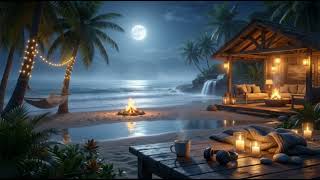Cozy Beach Night 🌙🔥 Ocean Waves, Crackling Fire & Soft Folk Music screenshot 4