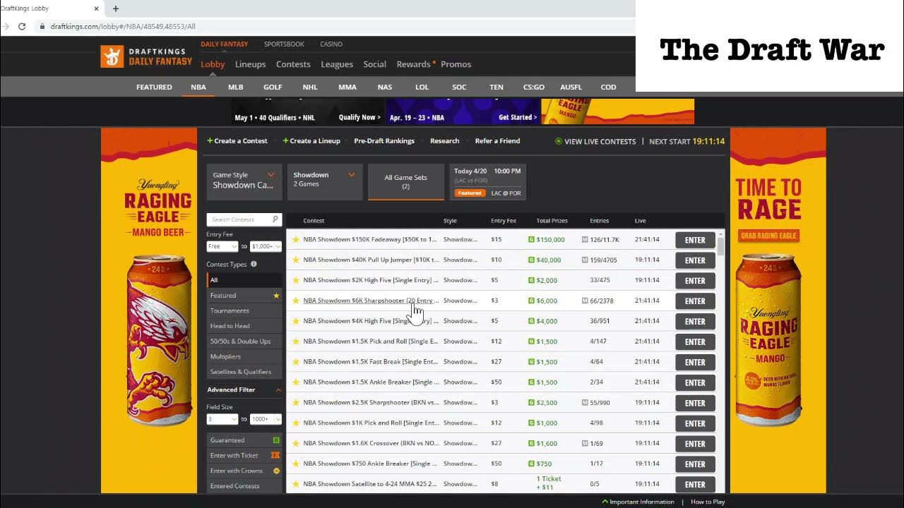 [DraftKings] NBA Showdown Captain Mode 하는 법 YouTube