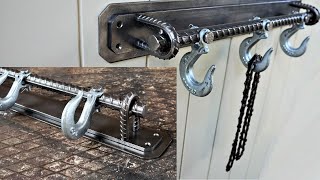I make an Industrial Style Wall Coat Rack using Tow Hooks and Rebar.