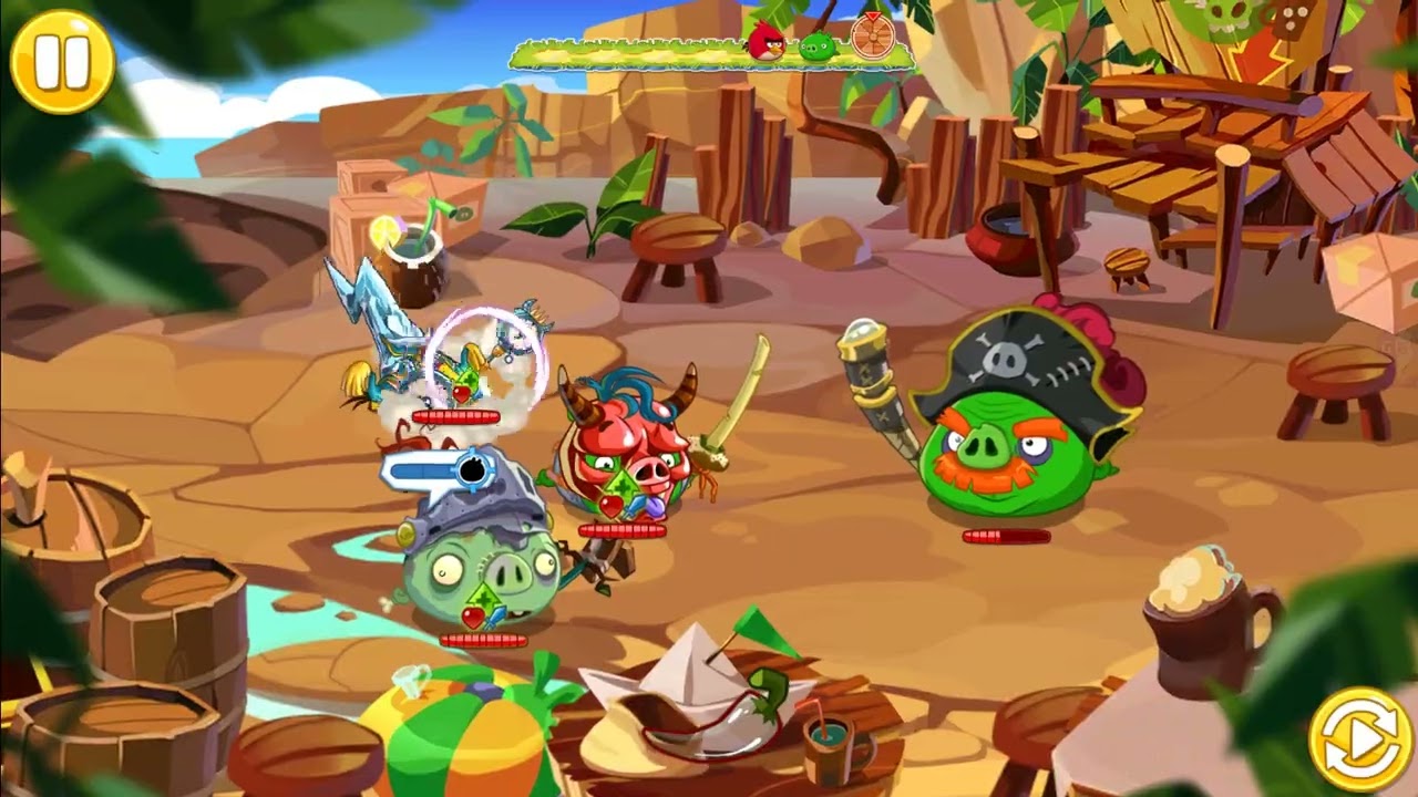 Angry Birds Epic - Captain Red Beard Porktuga defeated in 14 seconds (No hit / summoned pirates)