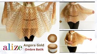 كروشيه شال|كاب شتوي موهير |Crochet  Trending Shawl/Alize Angora  gold Ombre Batik