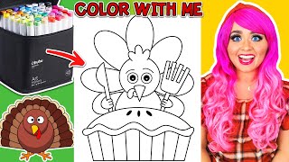 Color a Turkey & Pie on Thanksgiving Step-by-Step With Me | Ohuhu Markers | Color Along With Kimmi Color Thanksgiving Cornucopia Be Thankful Picture With Me Color Along With Kimmi
