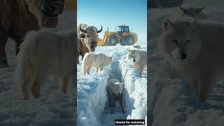 ❄️ Arctic Snow Wolf Rescues Bison Calf With Help Of A Man! 🐺🤝🐃#shortsfeed #shorts #ai #viralvideo