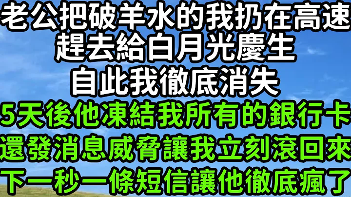 老公把破羊水的我扔在高速，趕去給白月光慶生，自此我徹底消失，5天後他凍結我所有的銀行卡，還發消息威脅讓我立刻滾回來，下一秒一條簡訊讓他徹底瘋了！#楓林晚霞#幸福人生#為人處世#情感故事#花開富貴 - 天天要聞