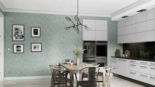 Luxe Collection Concrete Heavyweight Vinyl Wallpaper Steel Blue/Gold WorldofWallpaper WOW094-3D Room screenshot 3