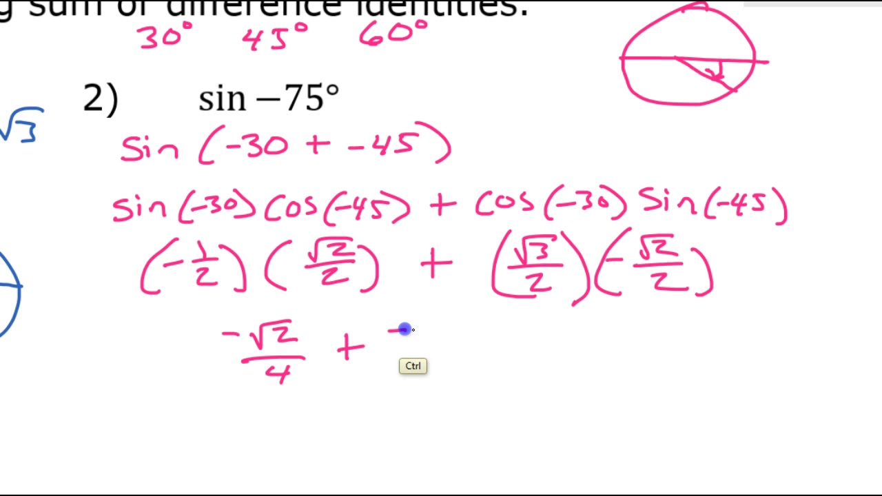 Quiz C (1 to 4) Evaluating Trig Functions Using Sum and Difference