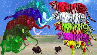 10 Zombie Tigers vs Giants Monster Fights on Snow Mountain Mammoth Saves Cow Animals Revolt Battle