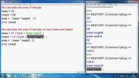 Class 11 IP Ch 3 Python Programs  Area of Rectangle, Triangle, Circle