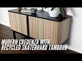 Stackton // Modern credenza with recycled skateboard tambour doors
