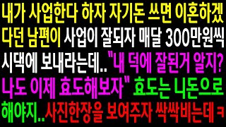 (실화사연)내가 사업한다 하자 자기돈 쓰면 이혼하겠다던 남편이 사업이 잘되자 매달300만원씩 시댁에 보내라는데..사진을 보여주자 싹싹비는데ㅋ[신청사연][사이다썰][사연라디오]