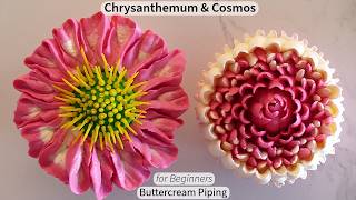 How to Pipe Chrysanthemum and Cosmos floral Cupcakes for Beginners #cake #flowers #cakedecorating
