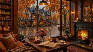 Candlelit Autumn Coffee Shop 🍂 Soft Jazz Piano, Rain Sounds & Fireplace screenshot 2