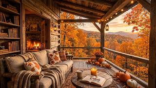Gentle Morning Jazz 🍁 Autumn Mountain Cabin with Fireplace ☕ Cozy Tunes for a Slow Day