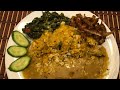 Vegetarian and non vegetarian dinner/Dhal/rice/spinach/deep fried mullet Guyanese style