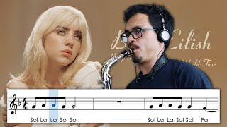 Sax alto - Lovely de Billie Eilish, partitura com notas.