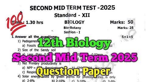 12th Biology Second Mid Term Question Paper 2025 